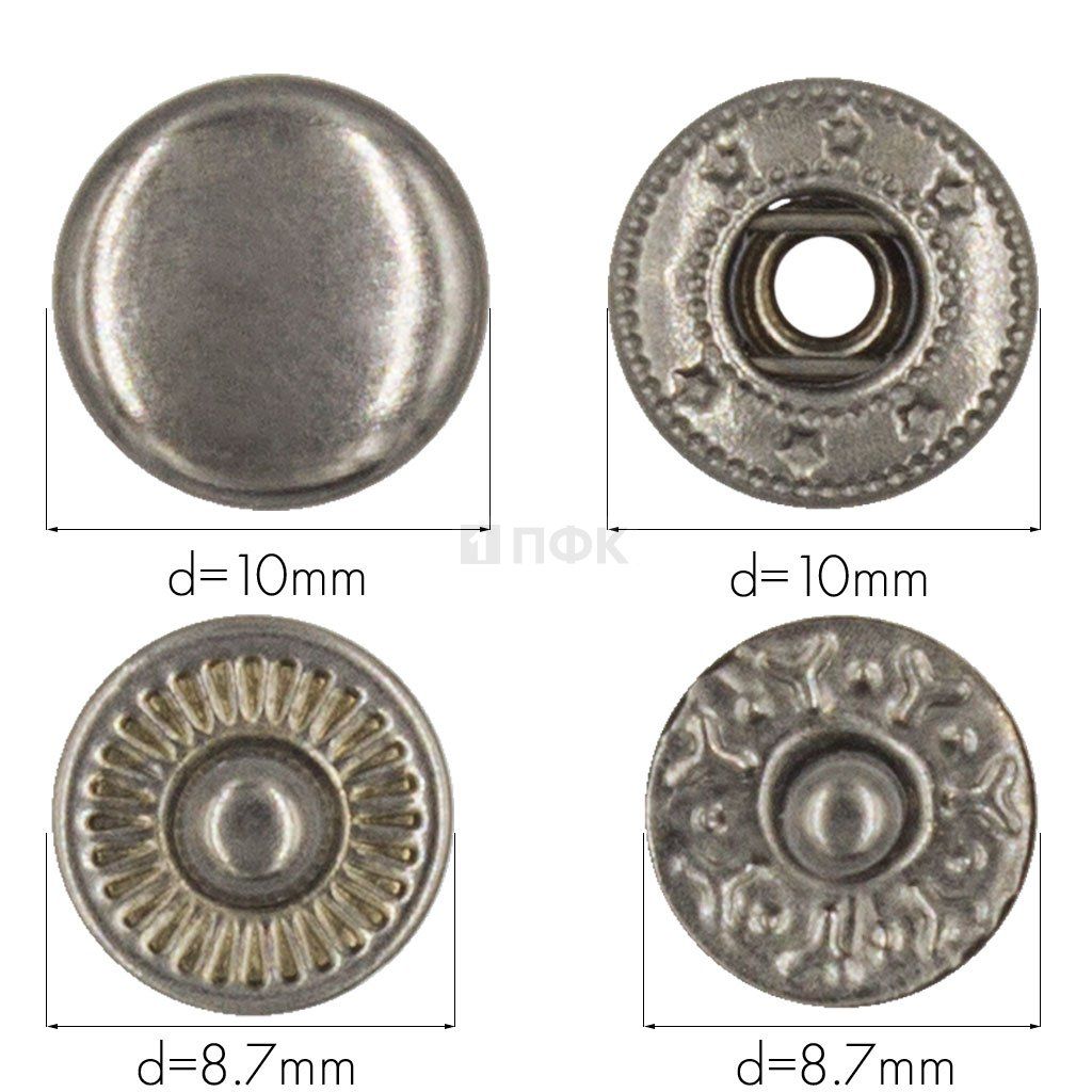 Кнопка для одежды 10мм Альфа латунь цв никель тем (уп 1440шт) STRONG