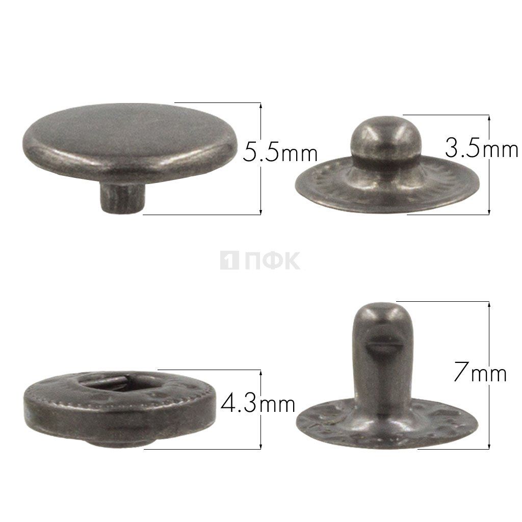 Кнопка для одежды 12,5мм Альфа латунь цв никель тем (уп 1440шт) NEW STAR