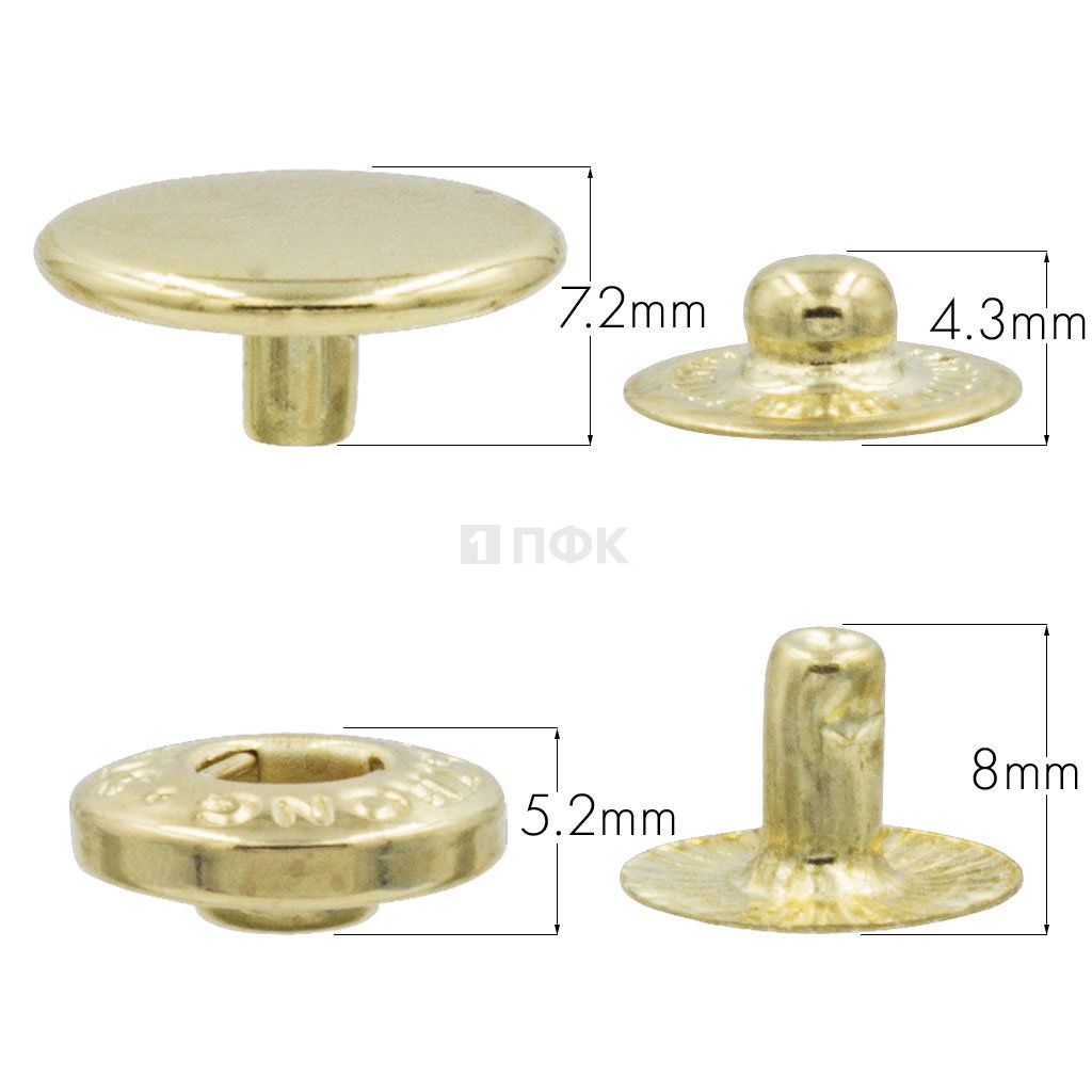 Кнопка для одежды 15мм Альфа латунь цв золото (уп 720шт) STRONG