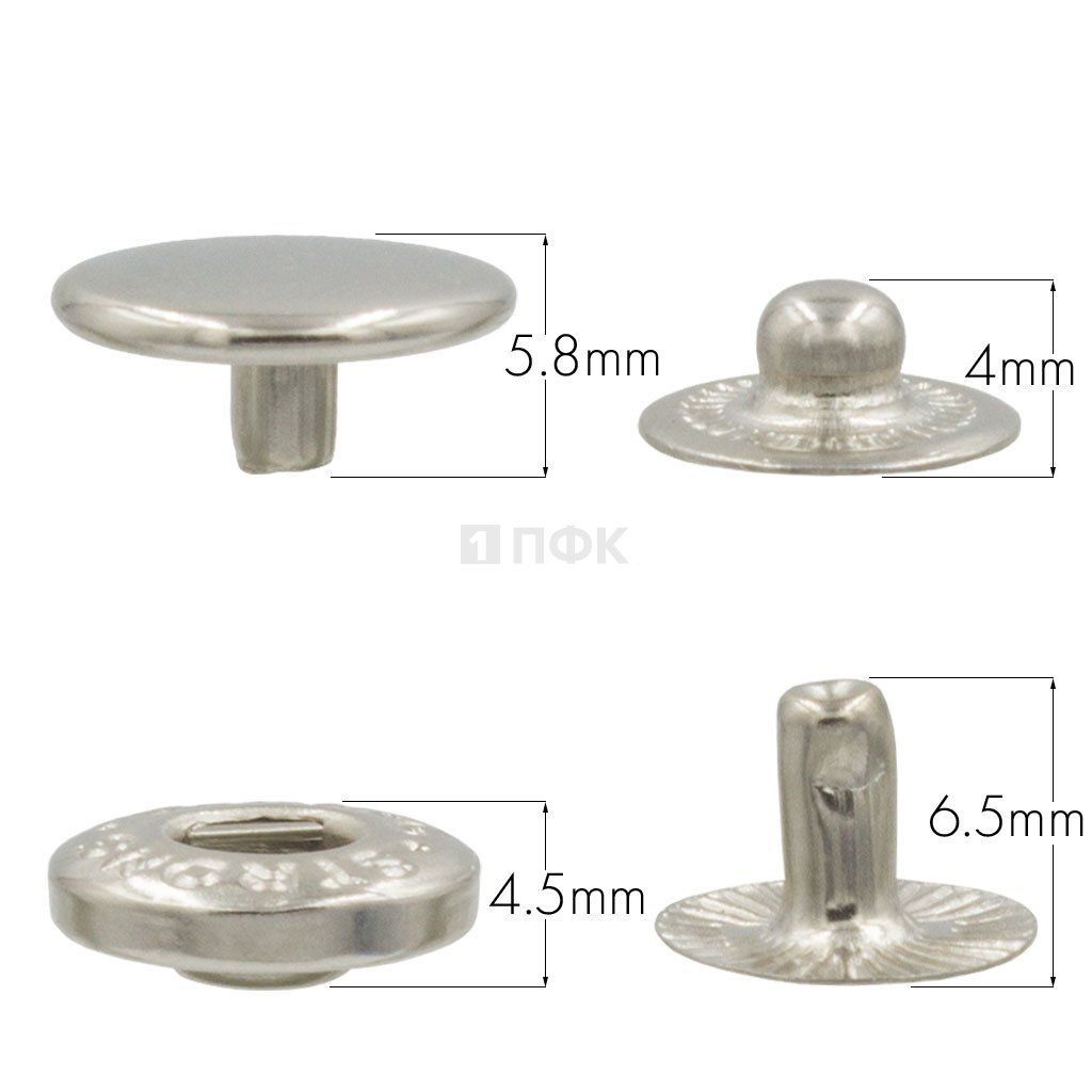 Кнопка для одежды 12,5мм Альфа латунь цв никель (уп 1440шт) STRONG