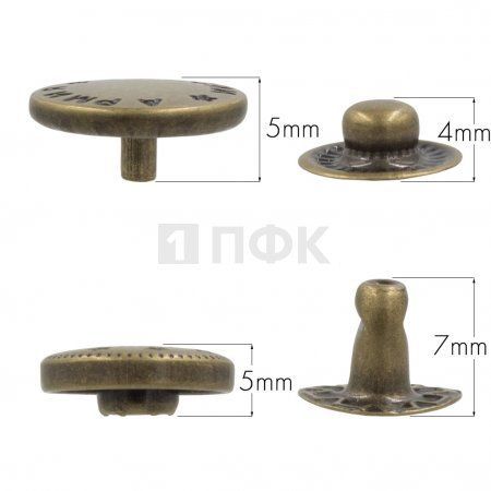 Кнопка для одежды 15мм Альфа + шляпка 17мм "Армия России" латунь цв антик + упл. кольца (уп 1000шт)