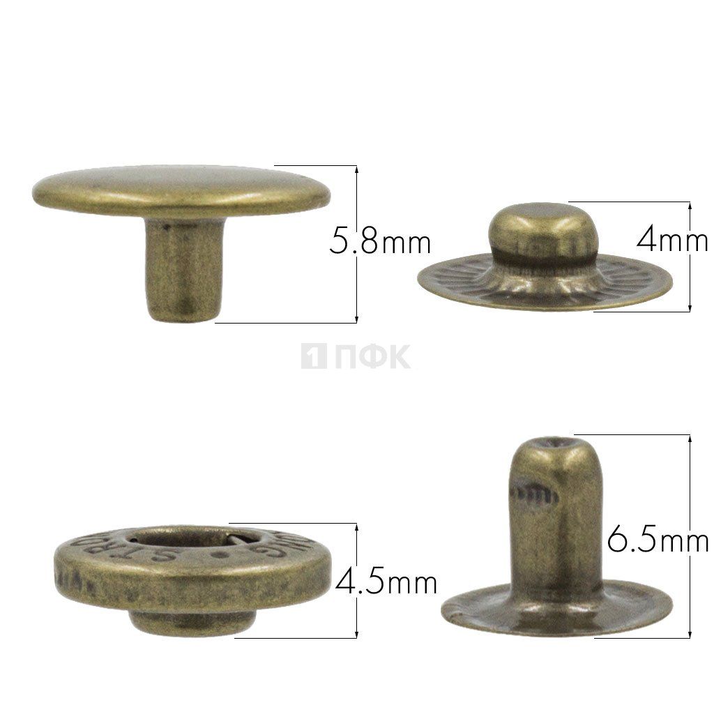 Кнопка для одежды 12,5мм Альфа латунь цв антик (уп 1440шт) STRONG