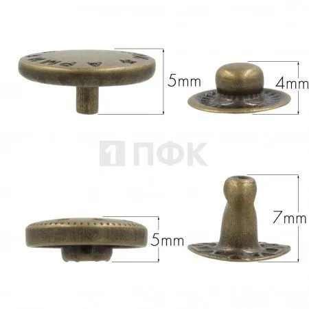 Кнопка для одежды 15мм Альфа + шляпка 17мм "Армия России" латунь цв антик + упл. кольца (уп 1000шт)